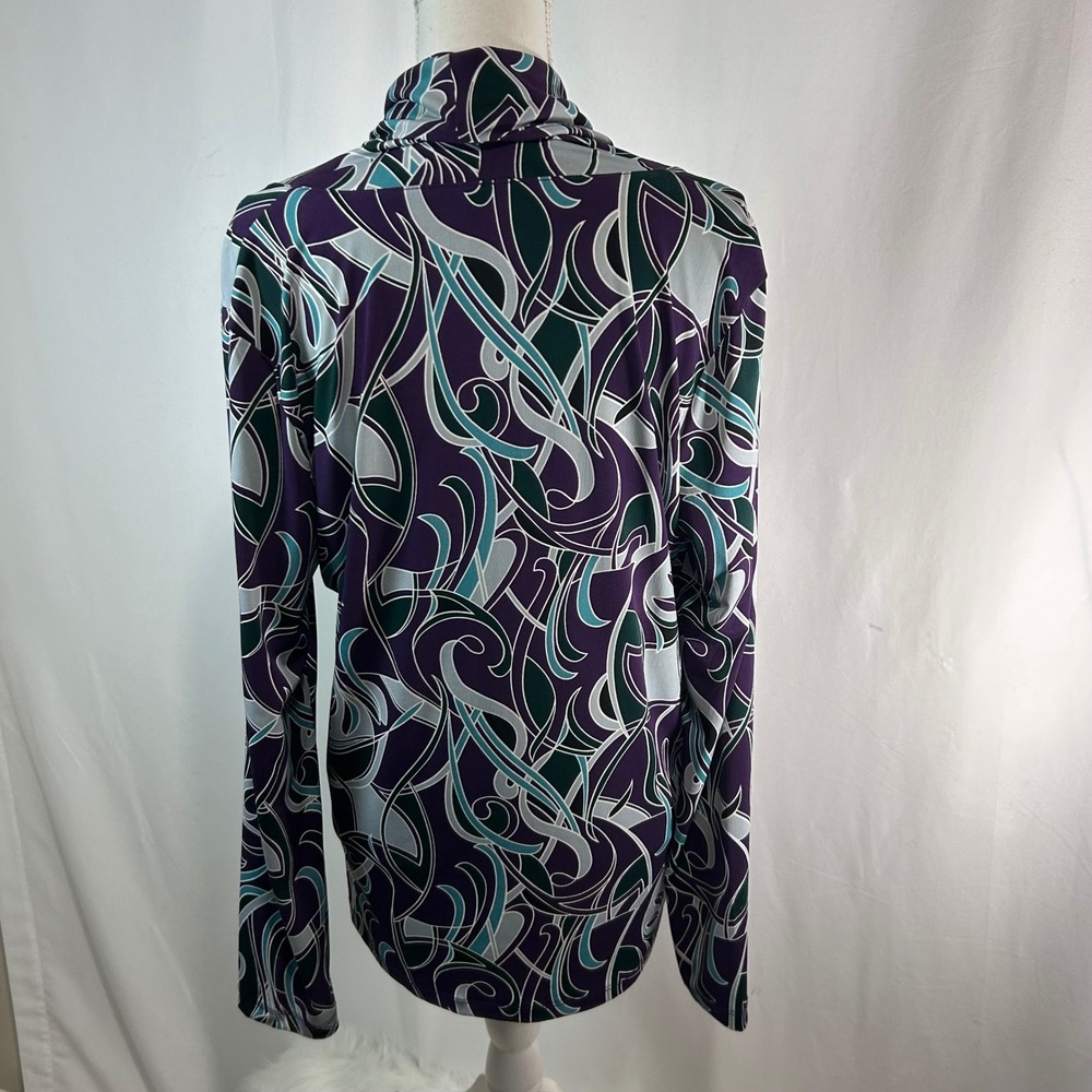 Anne Klein XL Purple Teal Abstract Swirl‎ Cowl Neck Long Sleeve Top - Picture 5 of 9